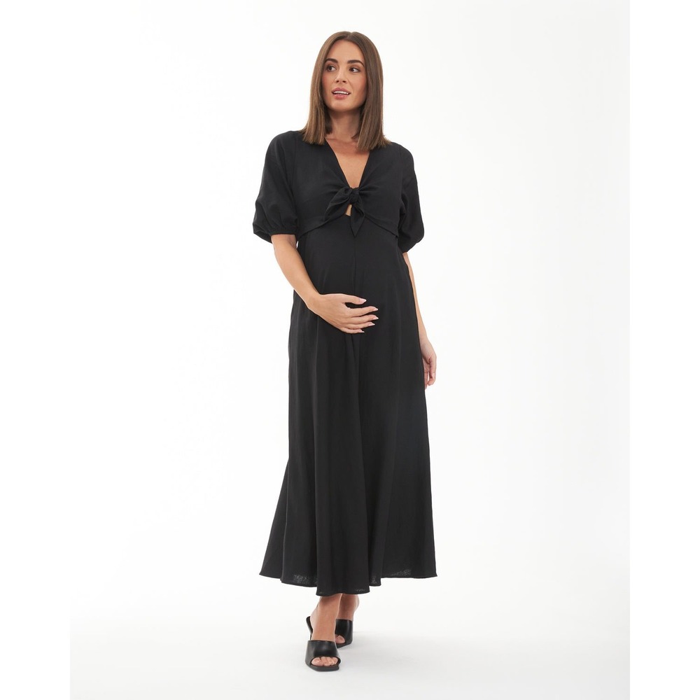 Ripe Maternity Camille Dress – Black Knot Front Empire Waist Midi – Size Medium - Picture 11 of 11